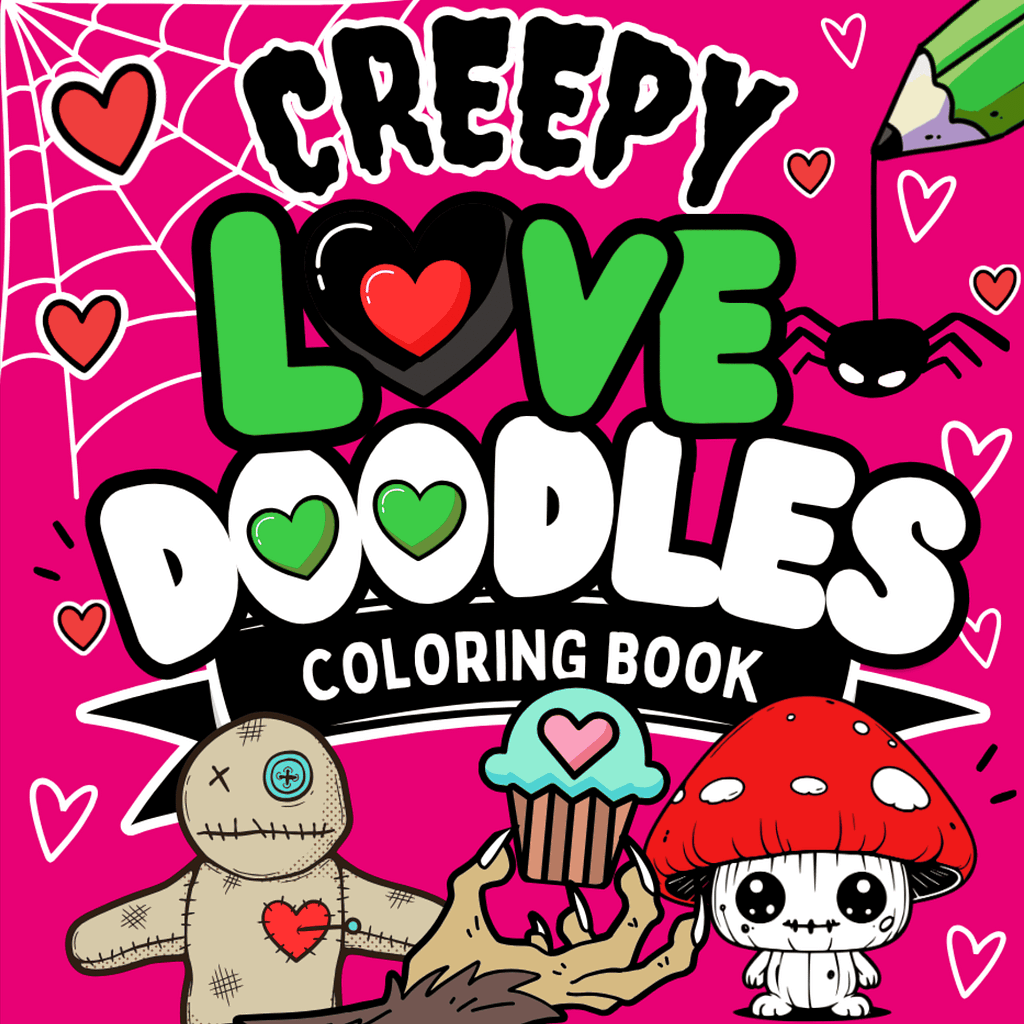 creepy love doodles - Fun Creepy Love Doodles coloring book with cute monsters and hearts for kids.