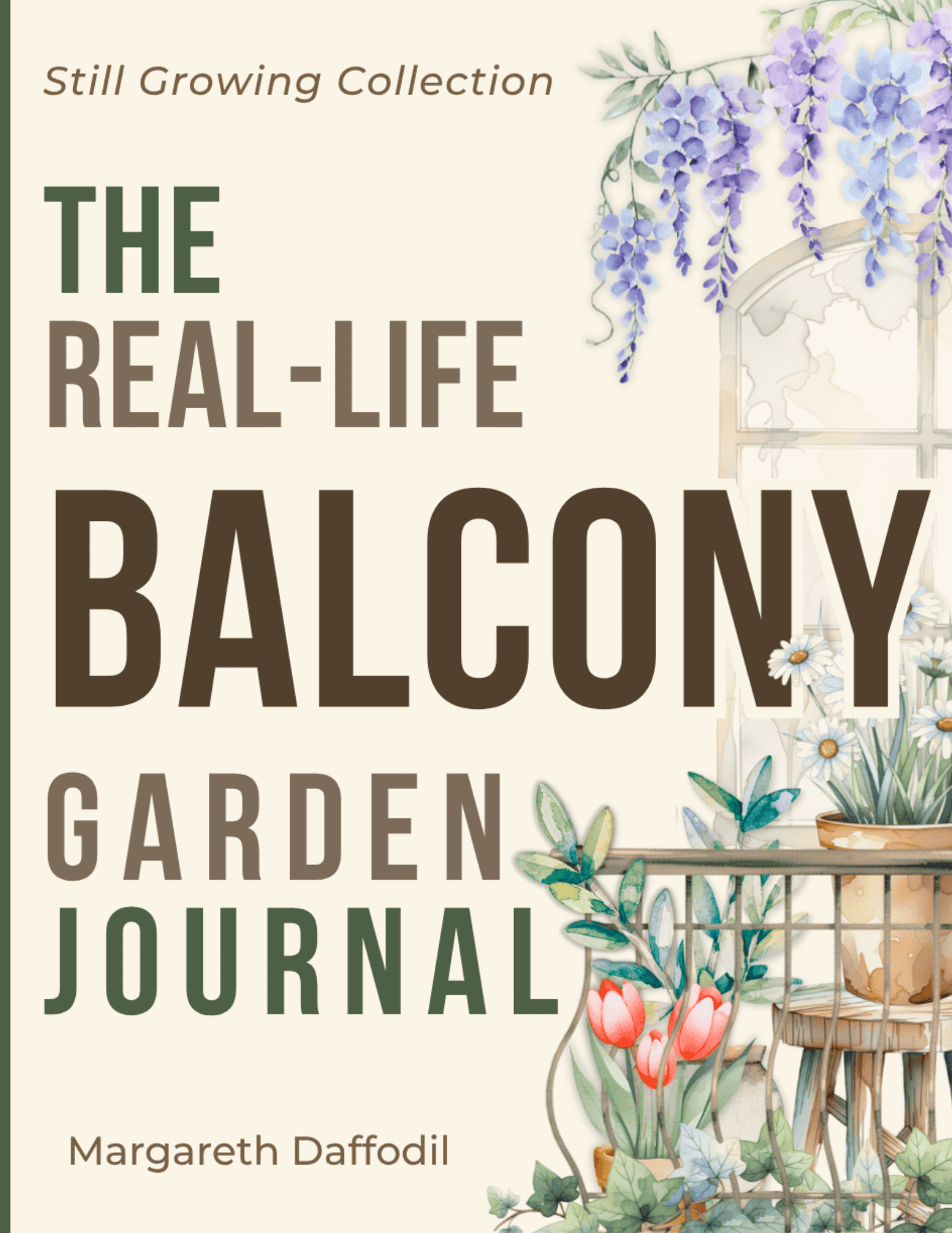 Balcony garden journal featuring lush flowers, potted plants, and a relaxing outdoor space for garde.