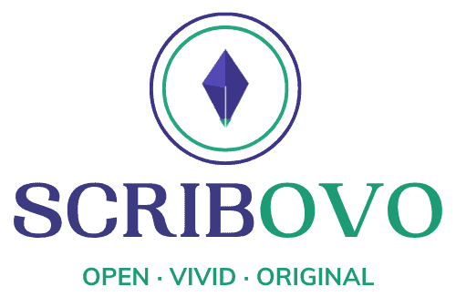 Scribovo logo featuring a geometric diamond shape with vibrant colors.